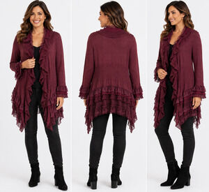 Monroe & Main Plum Lace Asymmetrical Whimsigoth Steampunk Cardigan Sweater L